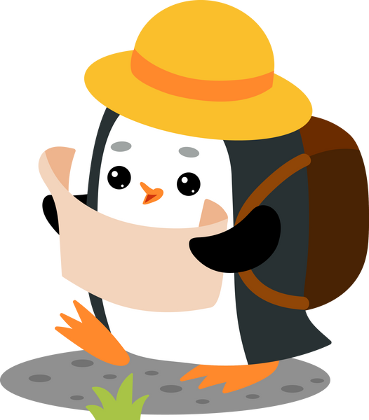 Cute Penguin Hiking with a Backpack and a Map Illustration